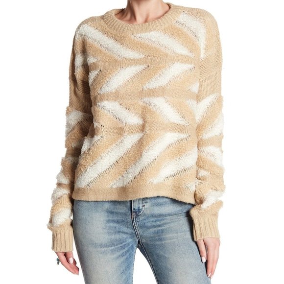 John + Jenn Sweaters - John Jenn Textured Geometric Crop Crewneck Sweater